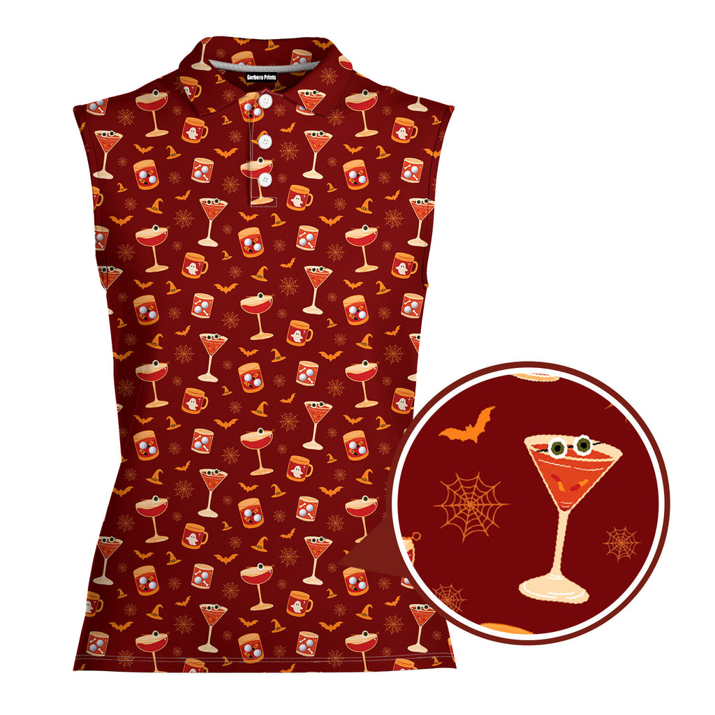 Spooky Sips Women Sleeveless Polo Shirt