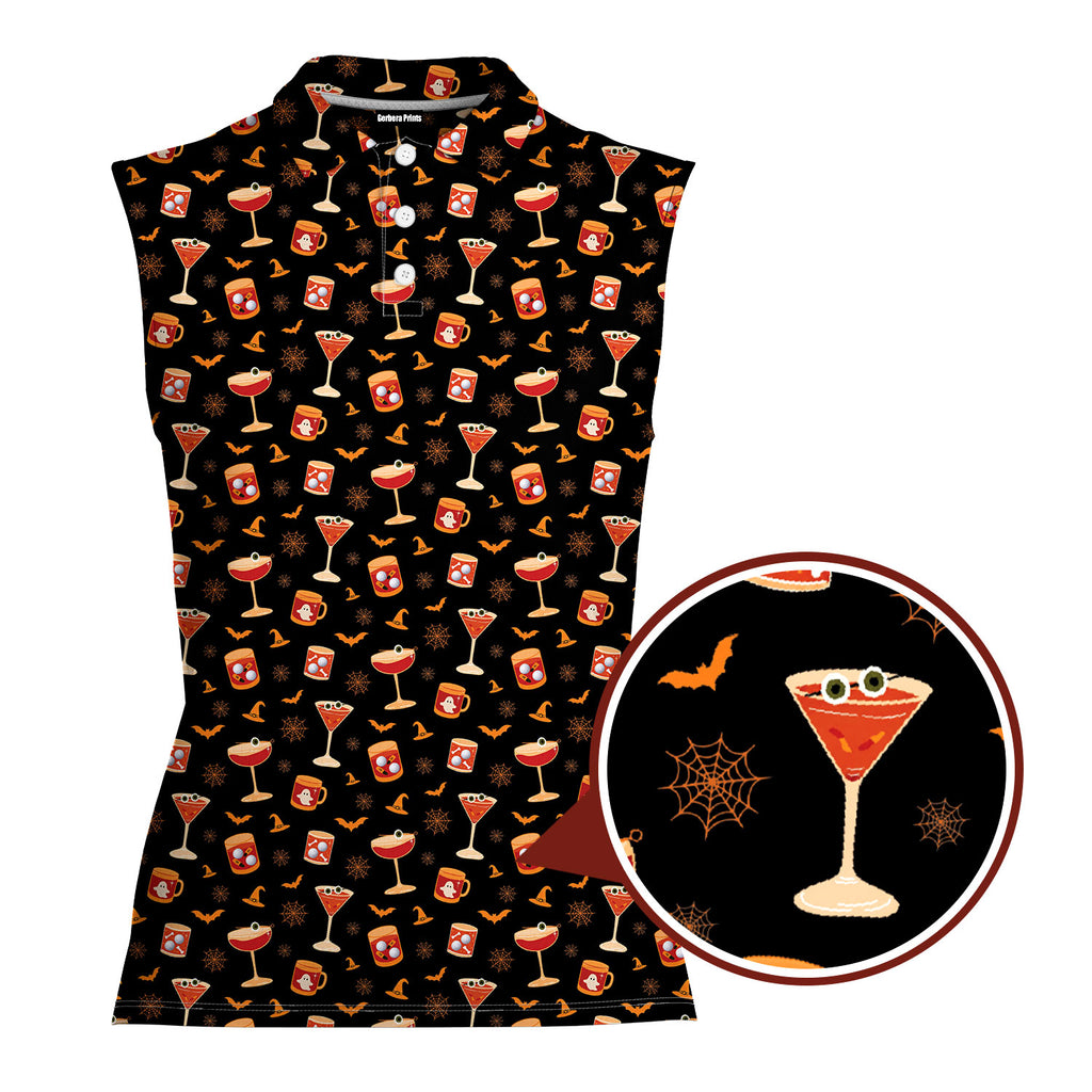 Spooky Sips Women Sleeveless Polo Shirt