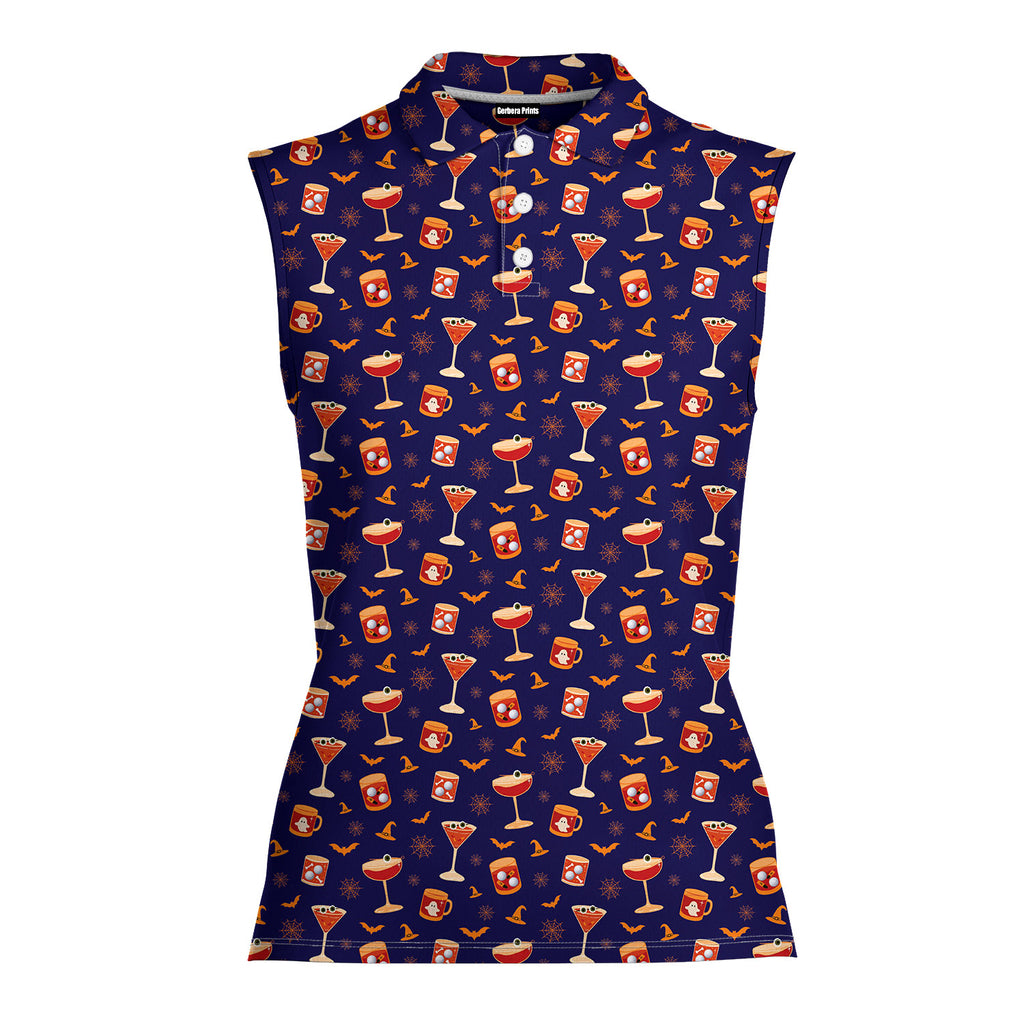 Spooky Sips Women Sleeveless Polo Shirt