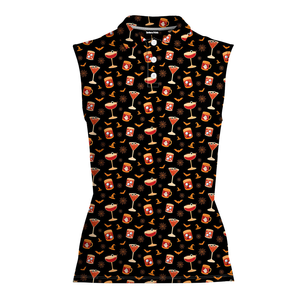 Spooky Sips Women Sleeveless Polo Shirt