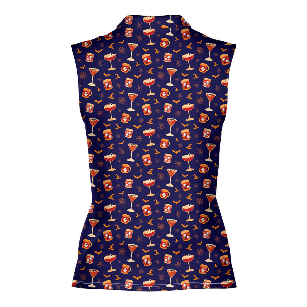 Spooky Sips Women Sleeveless Polo Shirt