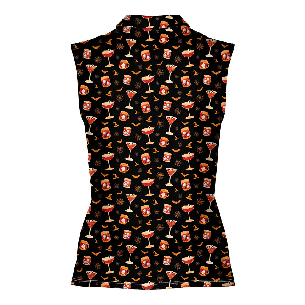 Spooky Sips Women Sleeveless Polo Shirt