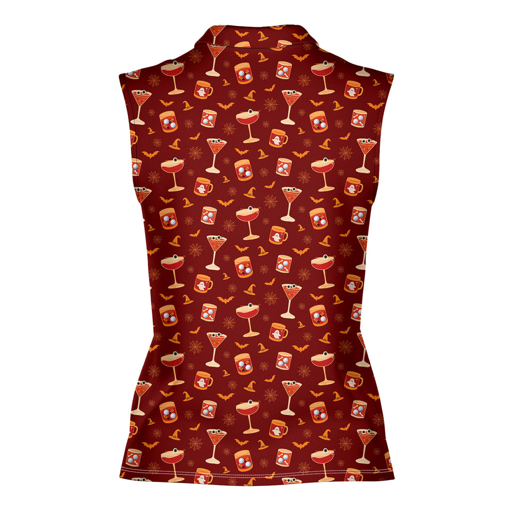 Spooky Sips Women Sleeveless Polo Shirt
