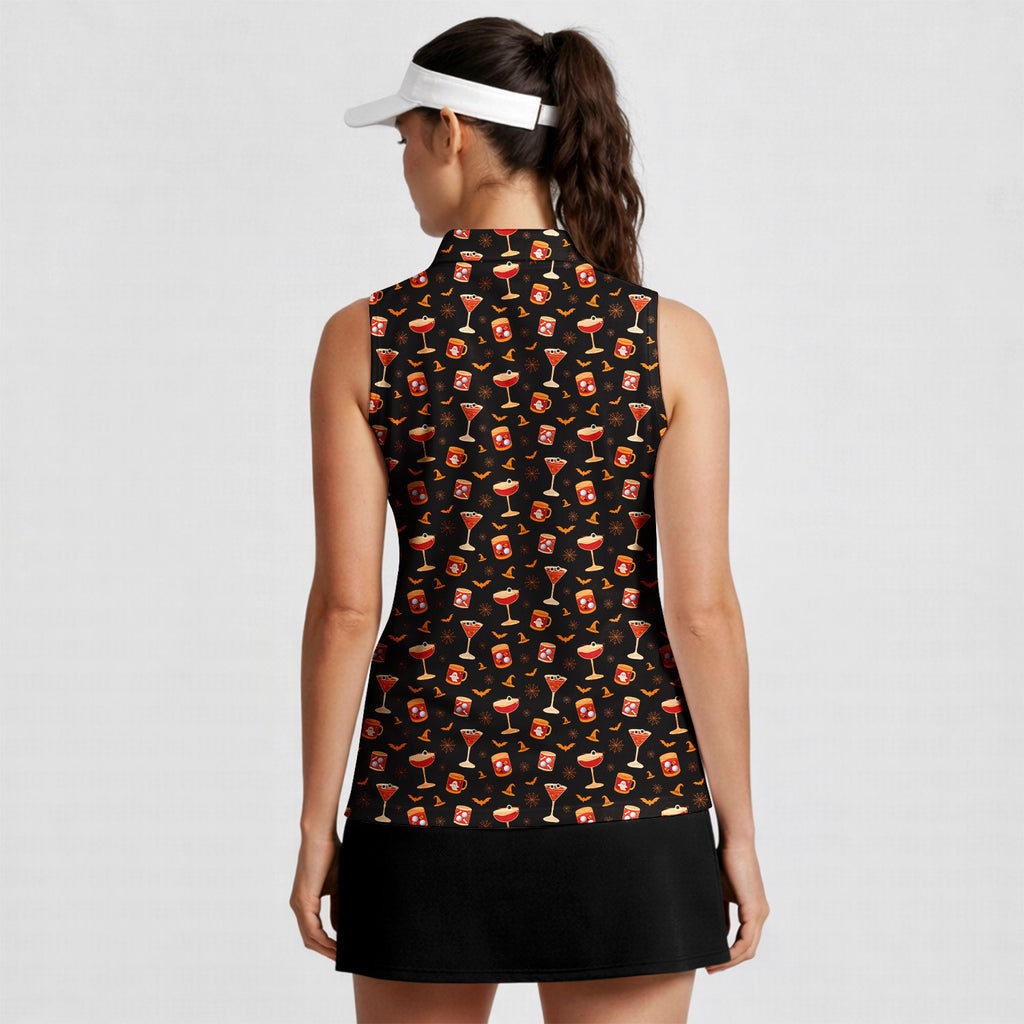 Spooky Sips Women Sleeveless Polo Shirt