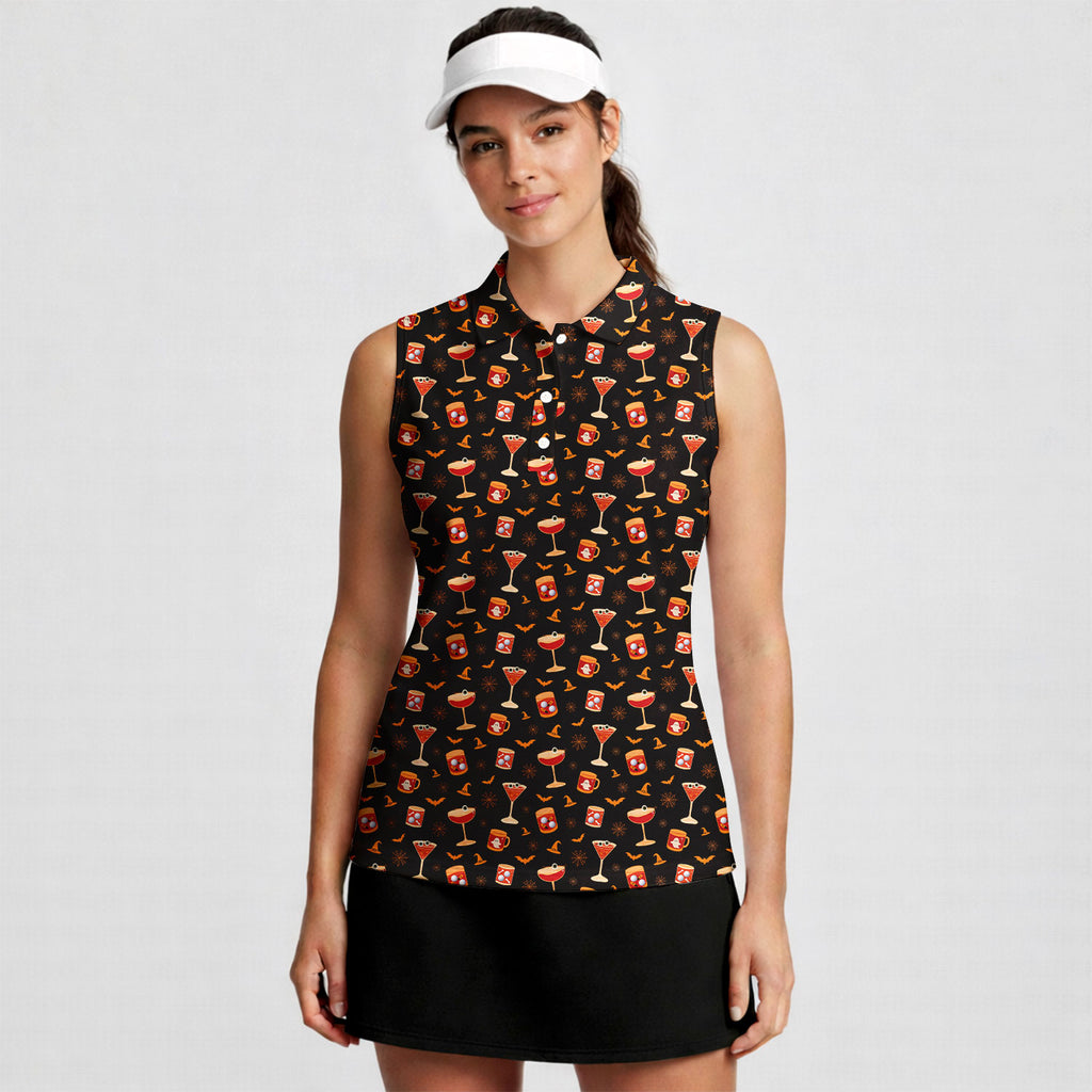 Spooky Sips Women Sleeveless Polo Shirt