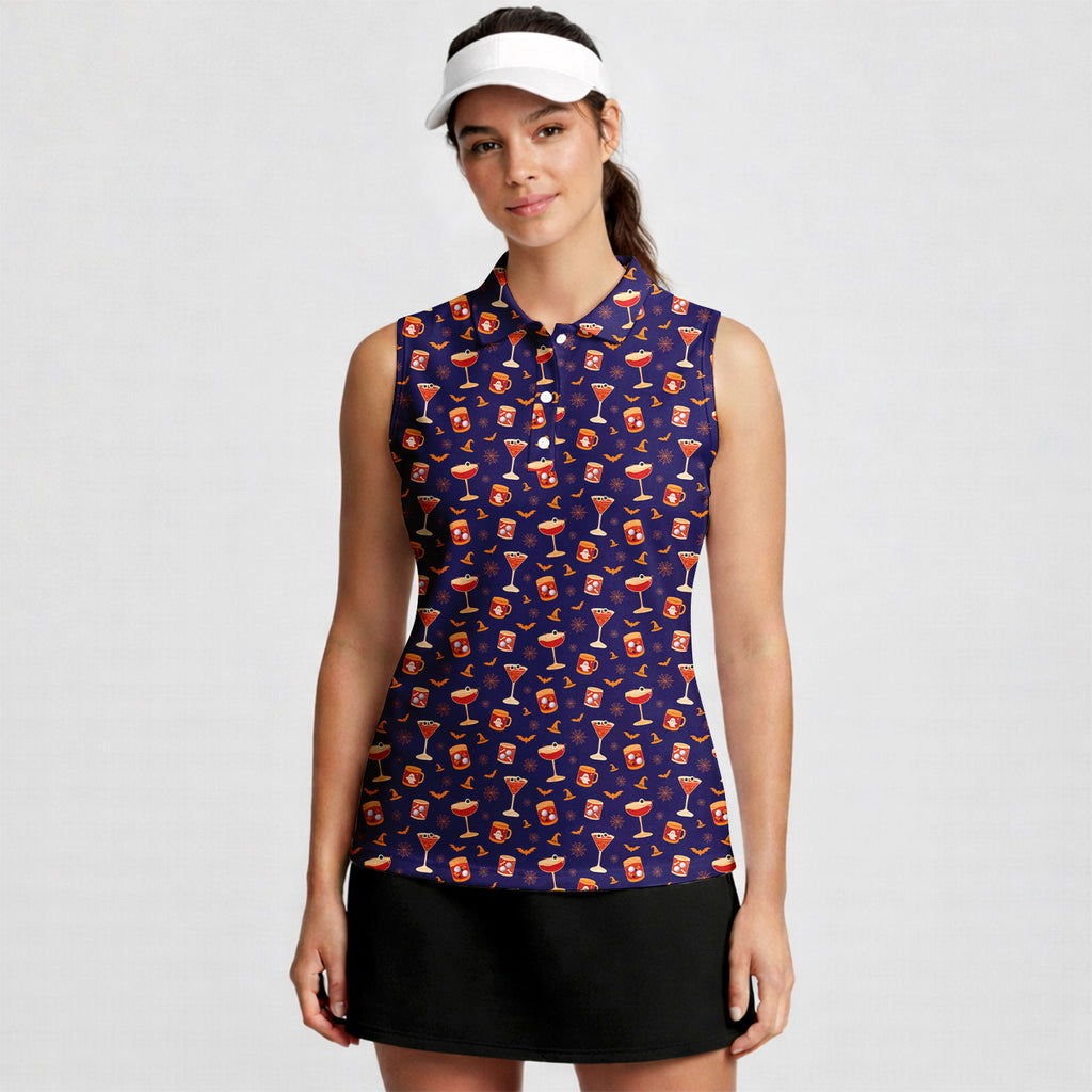 Spooky Sips Women Sleeveless Polo Shirt