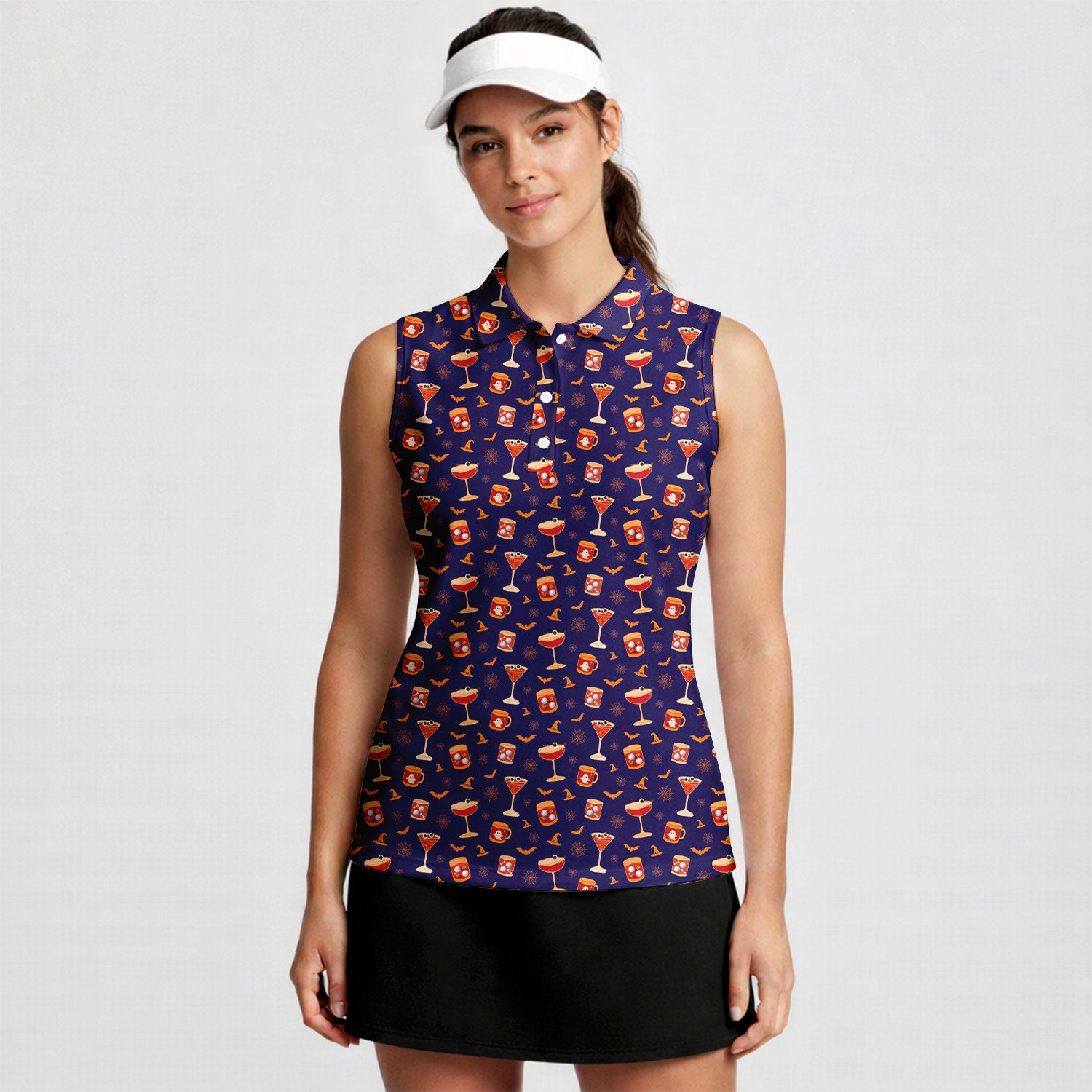 Spooky Sips Women Sleeveless Polo Shirt