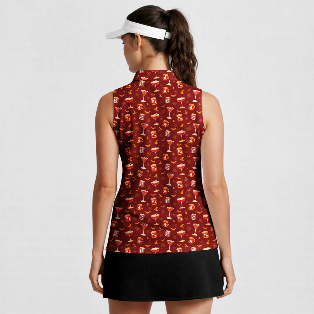 Spooky Sips Women Sleeveless Polo Shirt