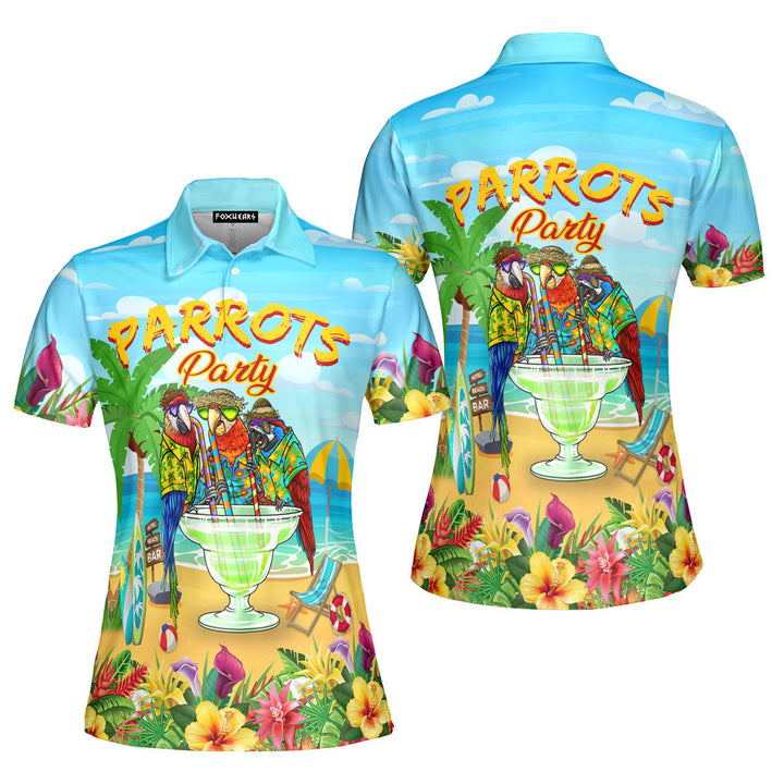 Parrots Party Drink Cocktail Tropical Polo Shirt For Women