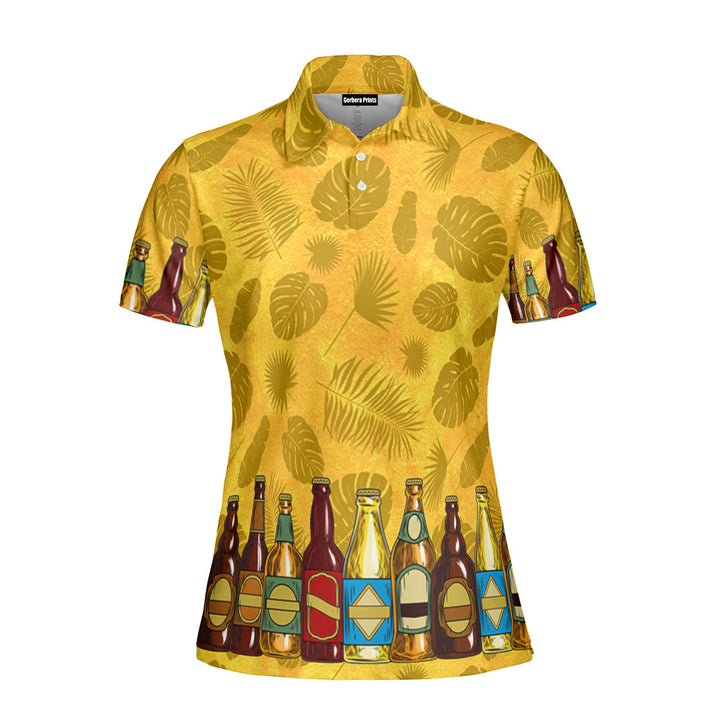 Oktoberfest Set Beer Tropical Leaves Pattern Yellow Polo Shirt For Women