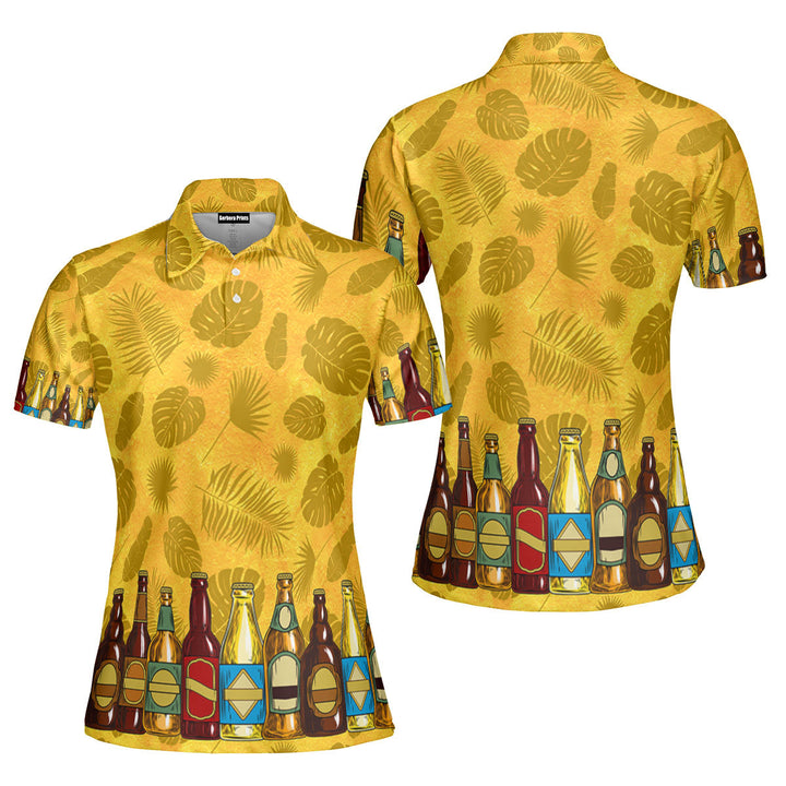 Oktoberfest Set Beer Tropical Leaves Pattern Yellow Polo Shirt For Women