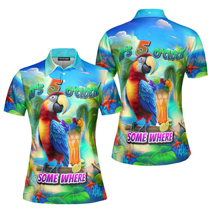 It's Five O'Clock Somewhere Tropical Parrot Polo Shirt For Women