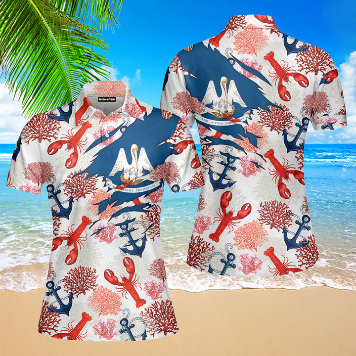 Louisiana Summer Tropical Lobster Anthozoa White Polo Shirt For Women