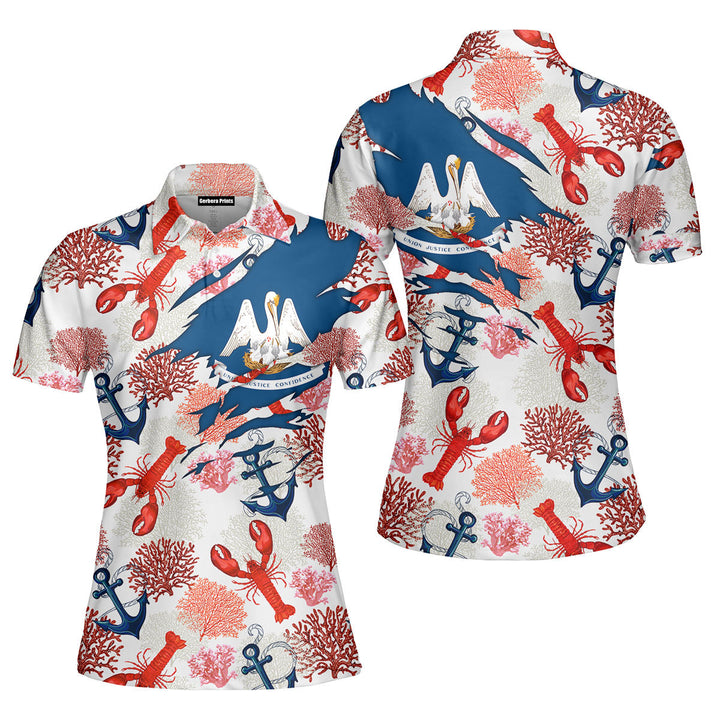 Louisiana Summer Tropical Lobster Anthozoa White Polo Shirt For Women