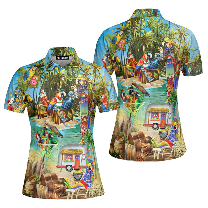 Parrots Cocktail Party In Hawaii Island Polo Shirt For Women