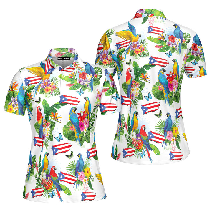 Puerto Rico Parrots Tropical Polo Shirt For Women