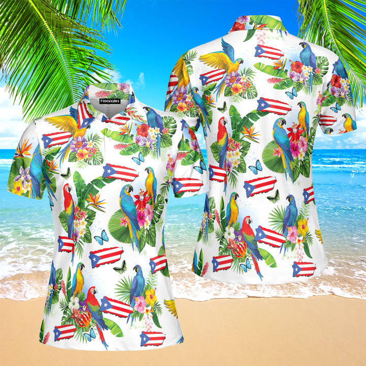 Puerto Rico Parrots Tropical Polo Shirt For Women