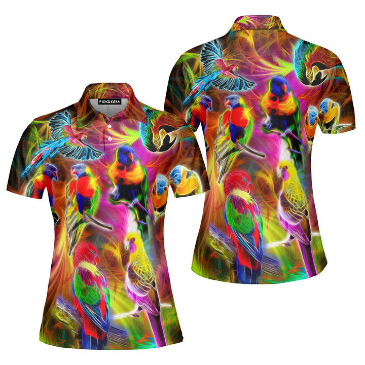 Neon Colorful Parrot Polo Shirt For Women