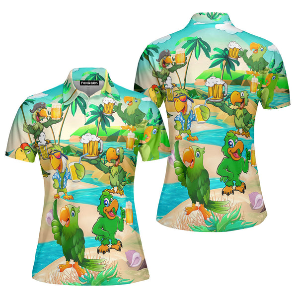 Green Parrot Drink Beer Oktoberfest Polo Shirt For Women