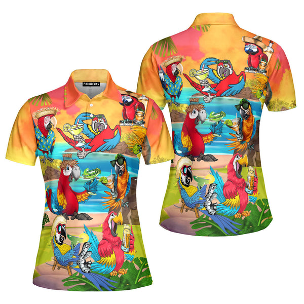 Parrot Drink Cocktail Party On The Beach Polo Shirt For Women