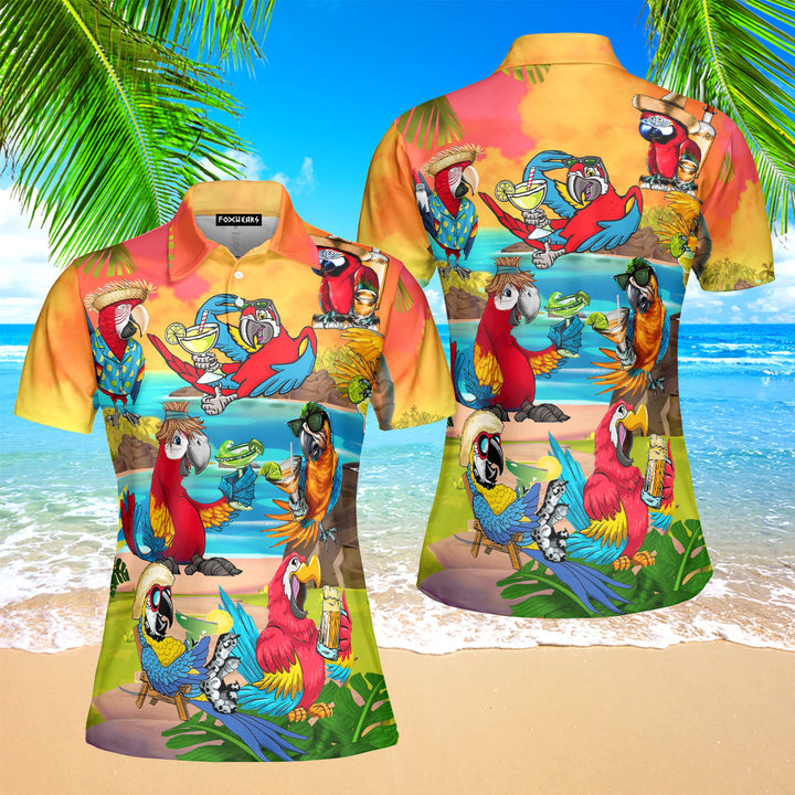 Parrot Drink Cocktail Party On The Beach Polo Shirt For Women