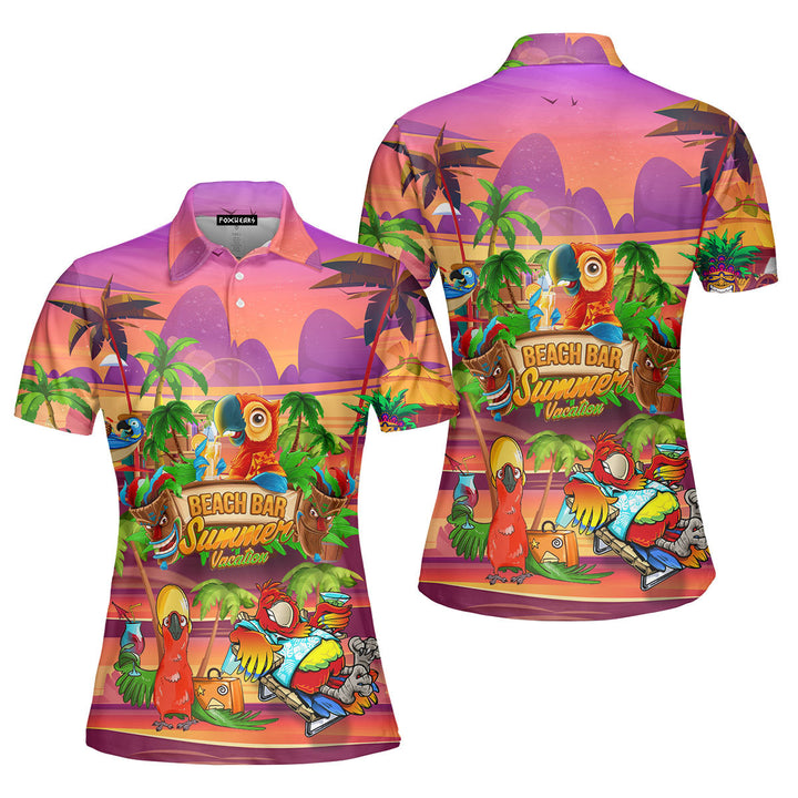 Parrot Drink Cocktail Tiki Party Beach Bar Pink Polo Shirt For Women