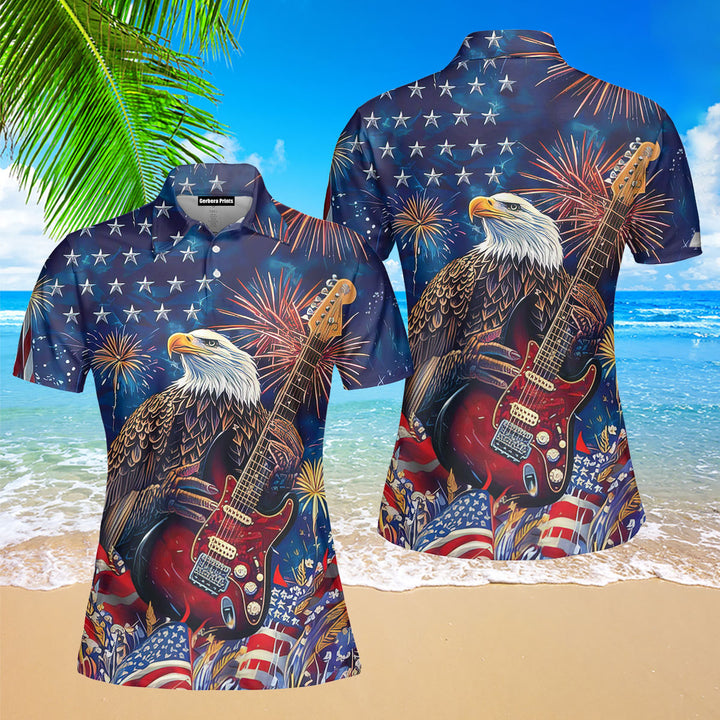 Eagle plays guitar 4th for July Polo Shirt For Women 