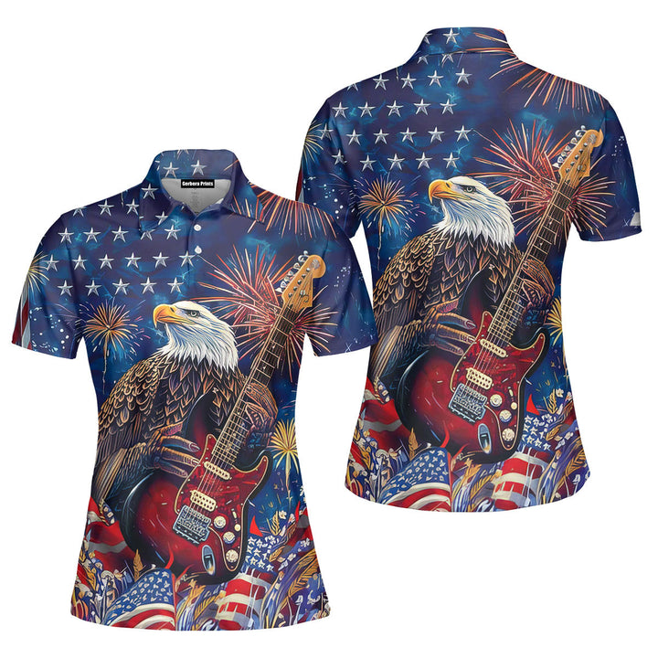 Eagle plays guitar 4th for July Polo Shirt For Women 