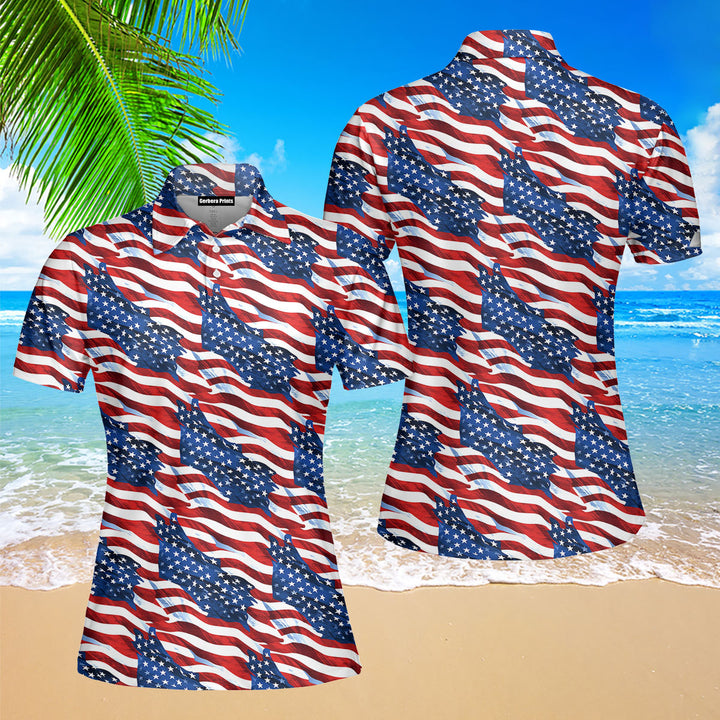 American Flag 4th of July Polo Shirt For Women