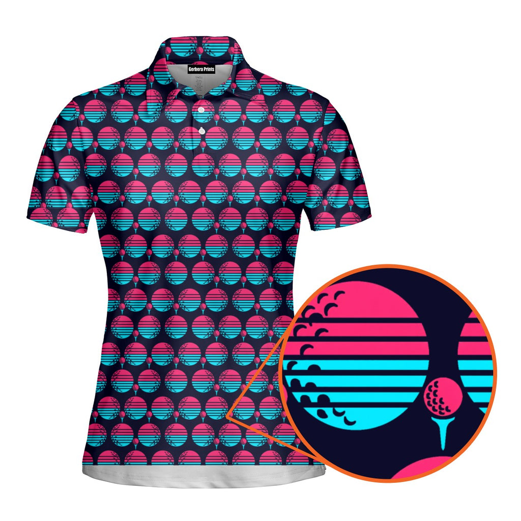 Synthwave Bogey Sun Polo Shirt For Women - Detail Close-up