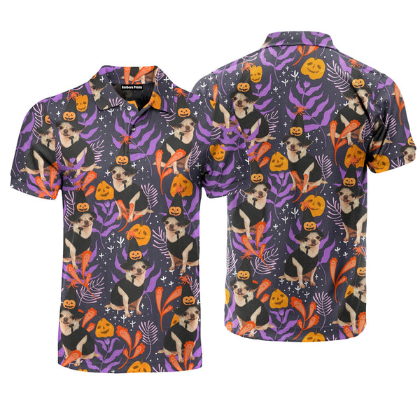 Chihuahua Halloween Pumkins Tropical Polo Shirt For Men