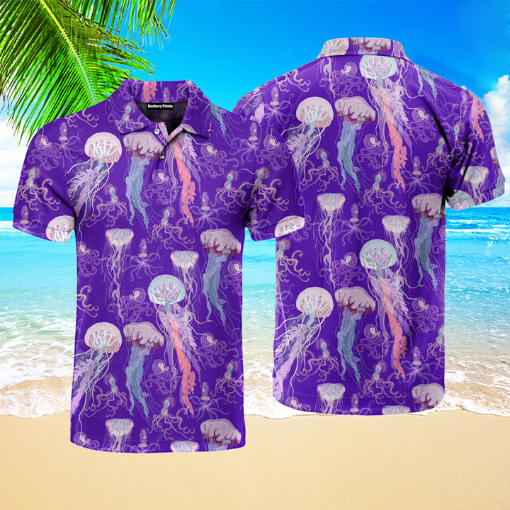 Jellyfish Squid Swimming Undersea Polo Shirt For Men