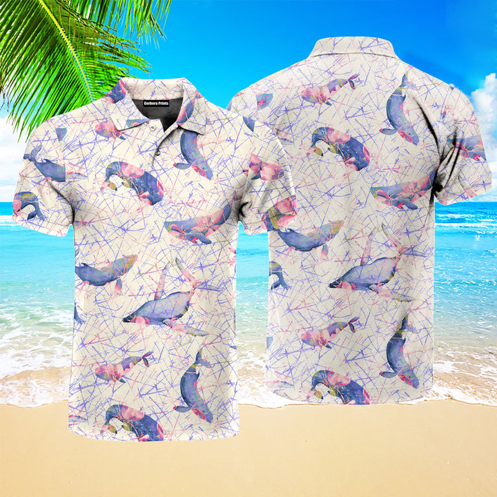 Wildlife Whales In Cherry Bloom Polo Shirt For Men