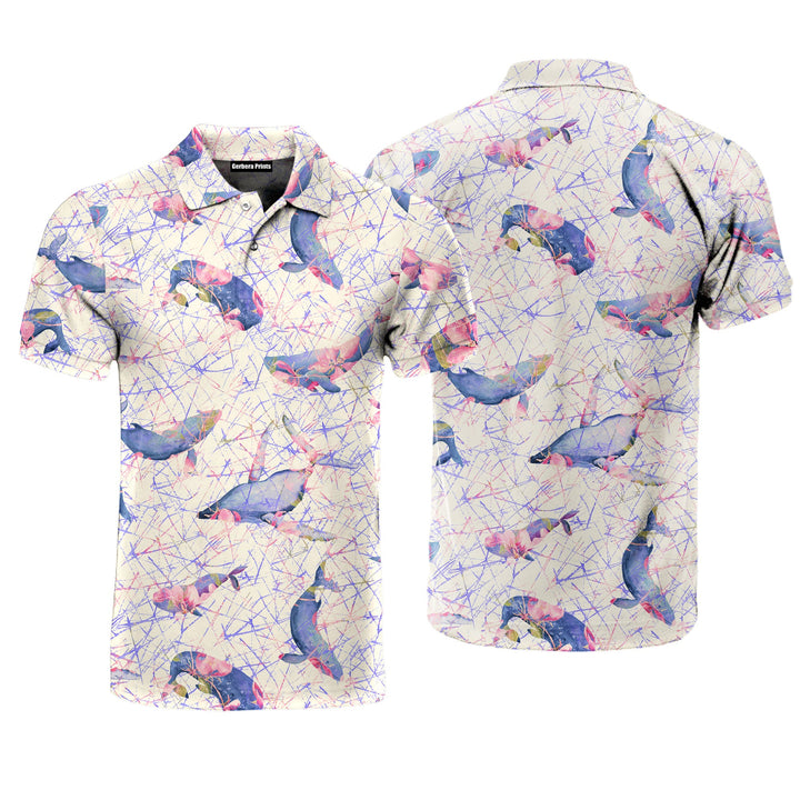 Wildlife Whales In Cherry Bloom Polo Shirt For Men