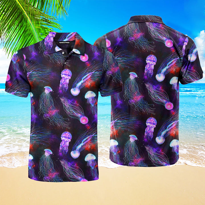 Neon Jellyfish Pattern Polo Shirt For Men