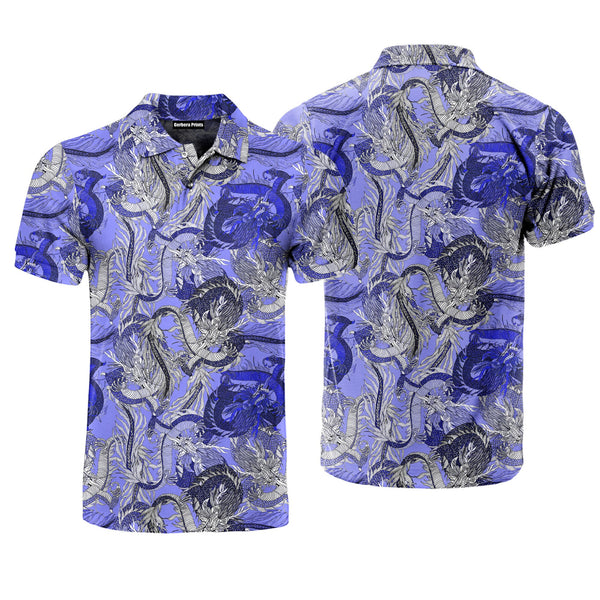 Blue Fantasy Dragon Polo Shirt For Men