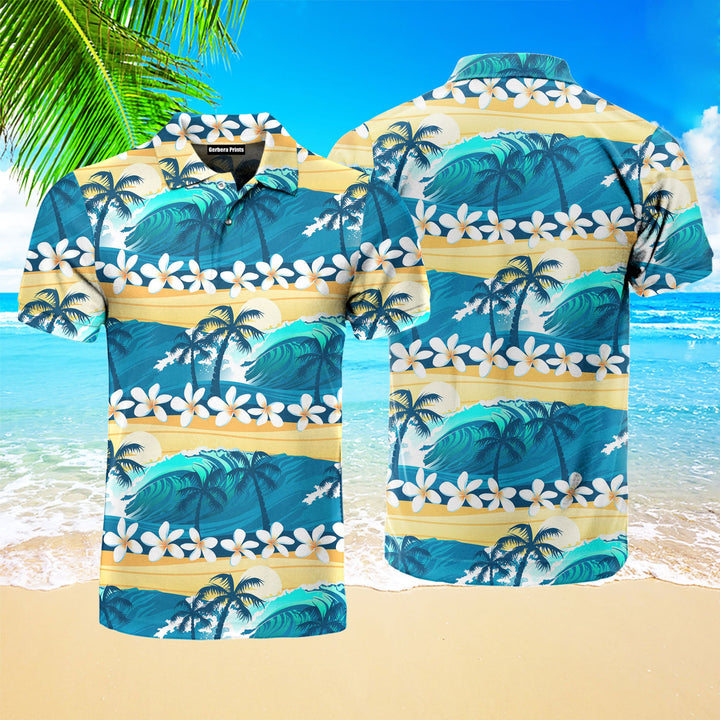 Tropical Surfing With Palm Trees Polo Shirt For Men