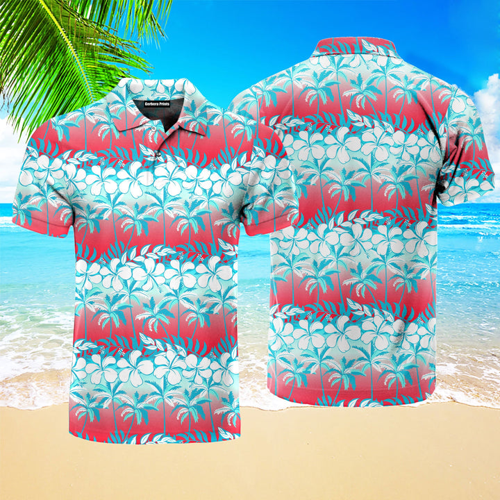 Tropical Palm Tree With Hibiscus Flowers Polo Shirt For Men