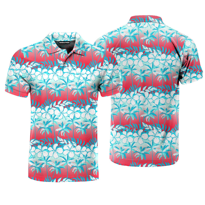 Tropical Palm Tree With Hibiscus Flowers Polo Shirt For Men