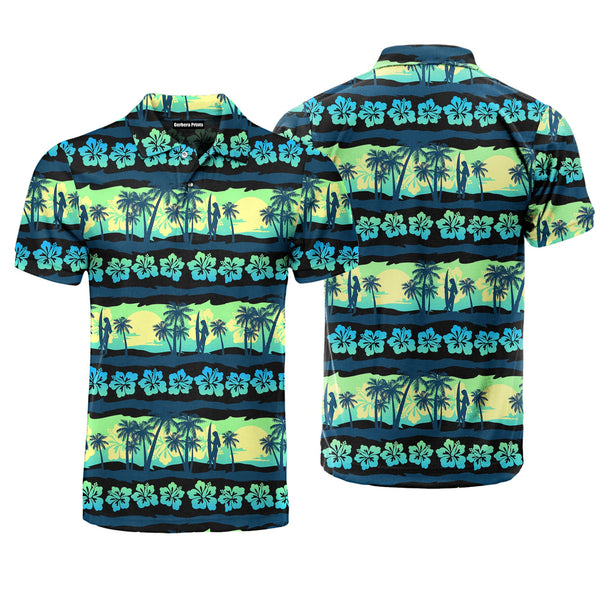 Tropical With Green Sunrise Polo Shirt For Men