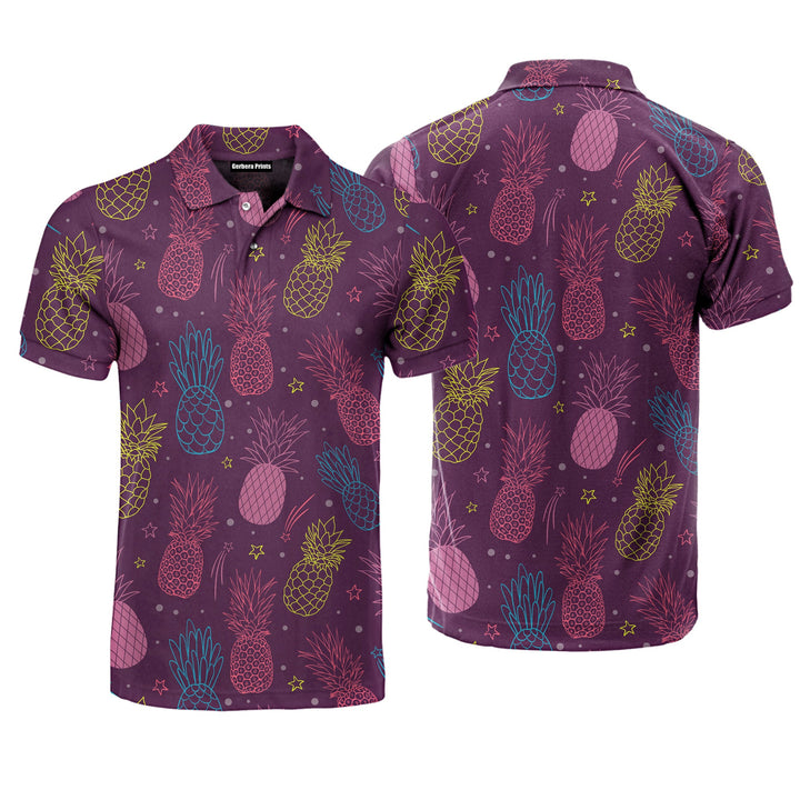 Pineapple Party Purple Summer Tropical Polo Shirt For Men