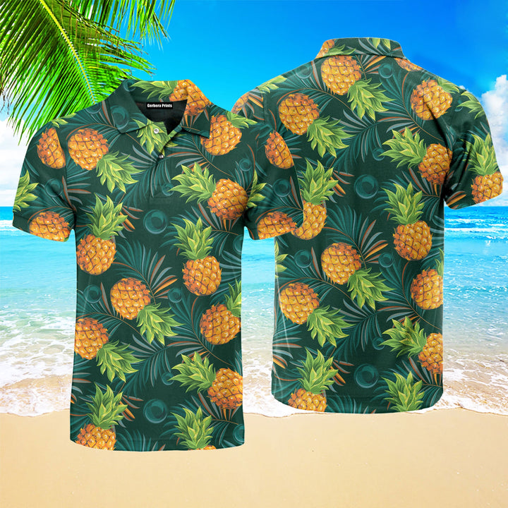Pineapples With Palm Leaves Tropical Polo Shirt For Men