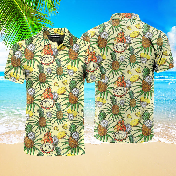 Tropical Pineapple Red Dragon Polo Shirt For Men