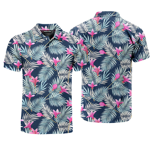 Hibicus Floral Blue Tropical Polo Shirt For Men