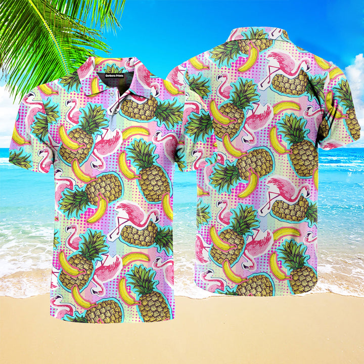 Flamingo With Summer Fruits Polo Shirt For Men