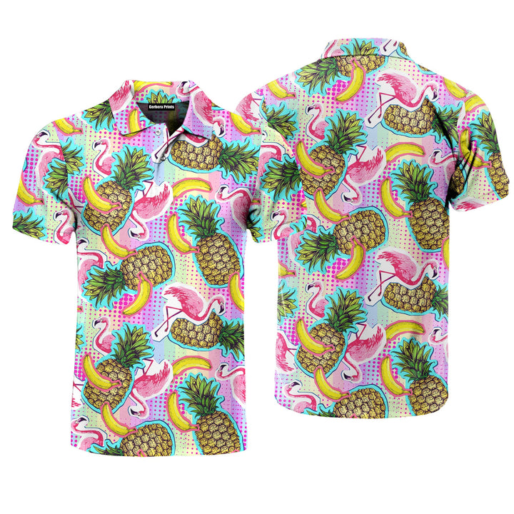 Flamingo With Summer Fruits Polo Shirt For Men