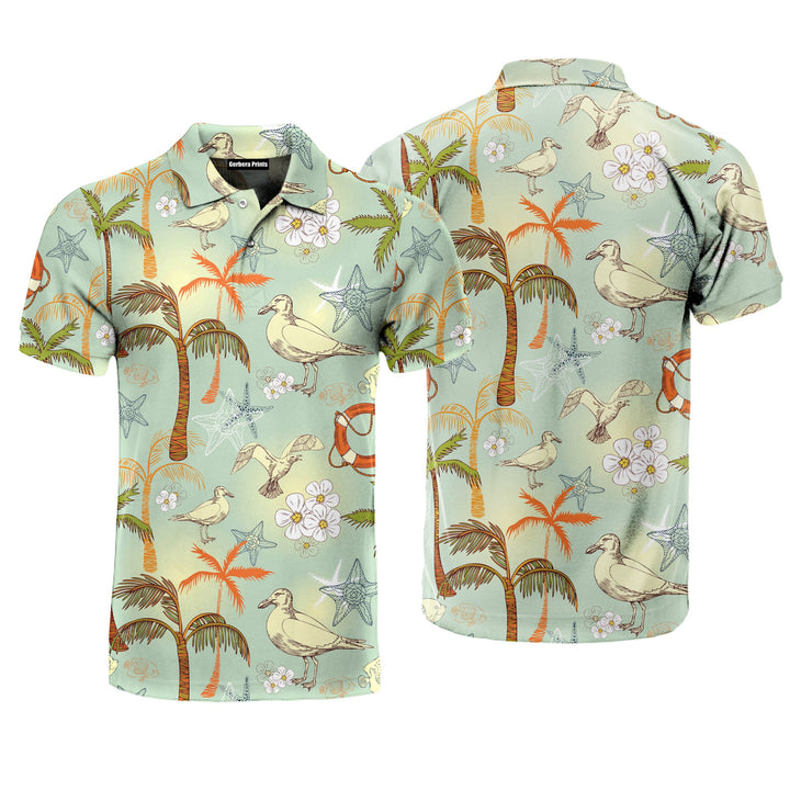 Retro Palm Tree On Beach Polo Shirt For Men