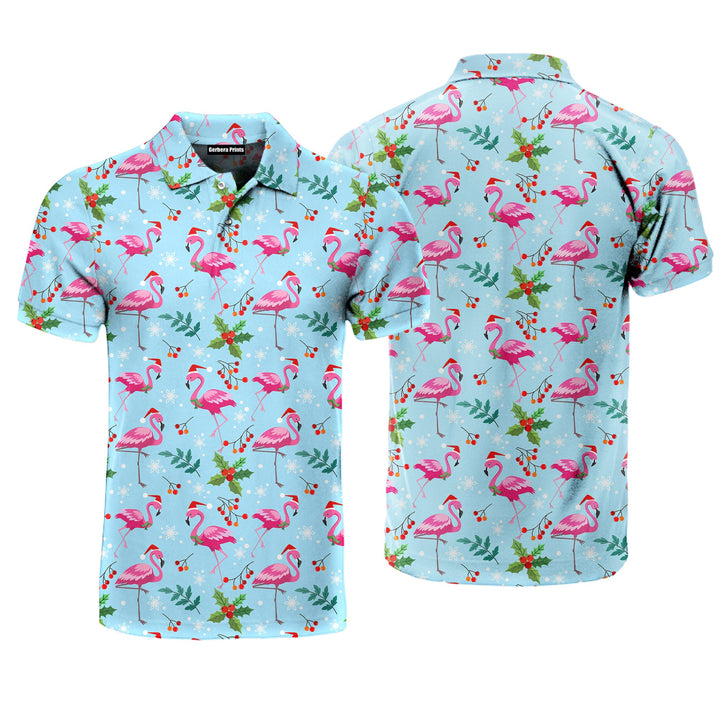 Pink Flamingo Merry Christmas Polo Shirt For Men