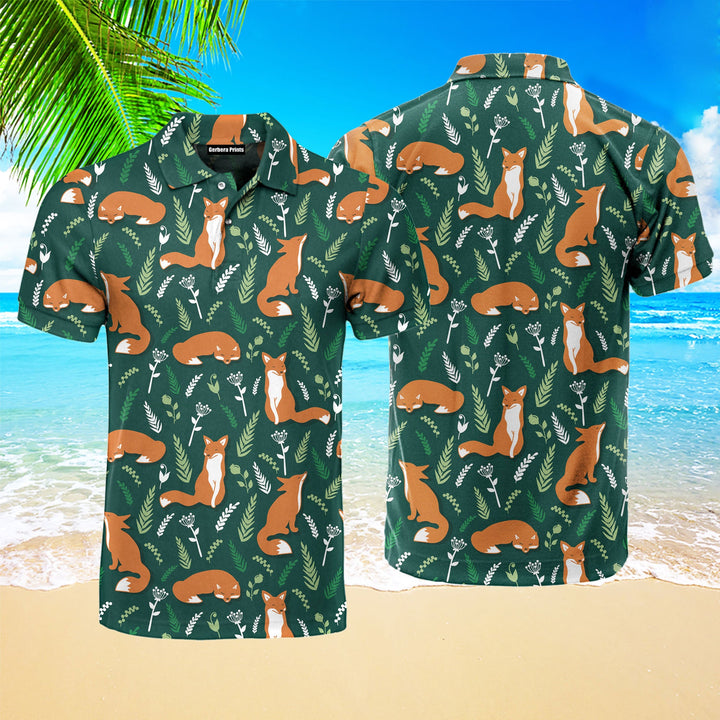 Foxes And Flowers Tropical Polo Shirt For Men