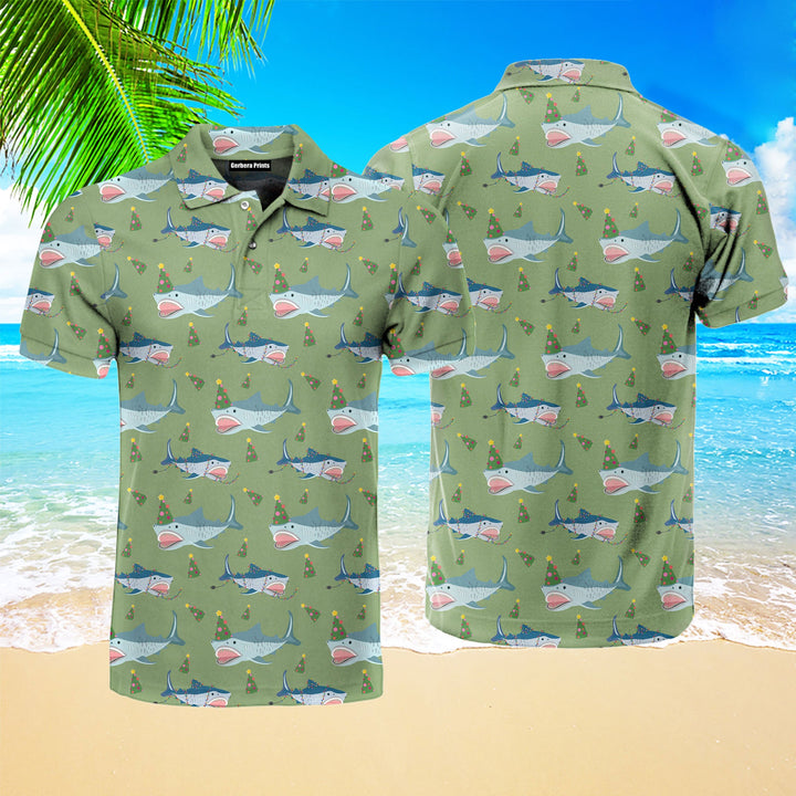 Green Shark Love Christmas In July Polo Shirt For Men